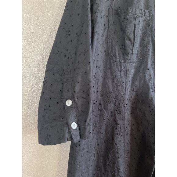 J Jill Womens Dress M Black Embroidered Eyelet Cotton Button Front Short Sleeve - Picture 4 of 8
